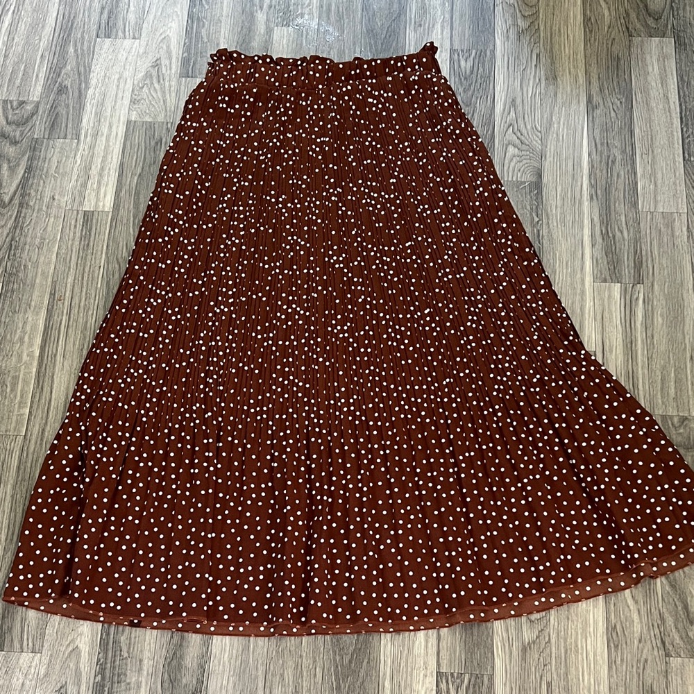 Polka Dot A-Line Midi Skirt in Rust
